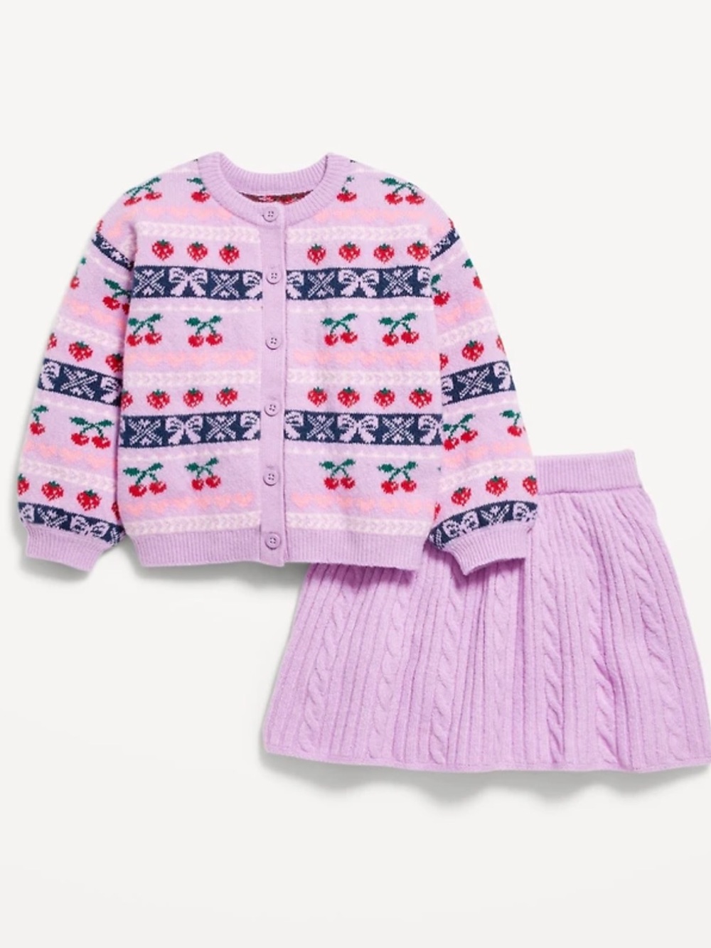 3T Old Navy Toddler Lilac Knit Cardigan and Skirt Set with Cherry Pattern